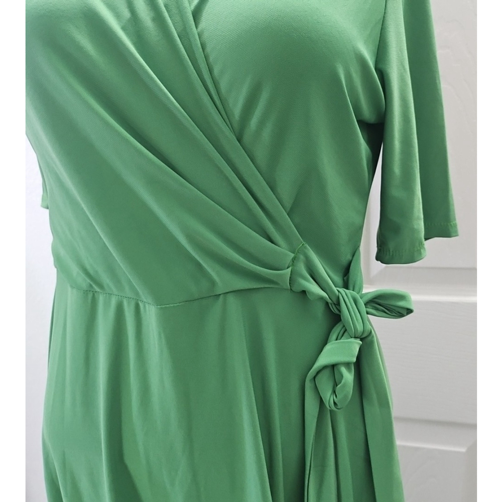 GILLI Faux Wrap V Neck Green Office Career Midi Dress Womens Size M - Picture 5 of 10
